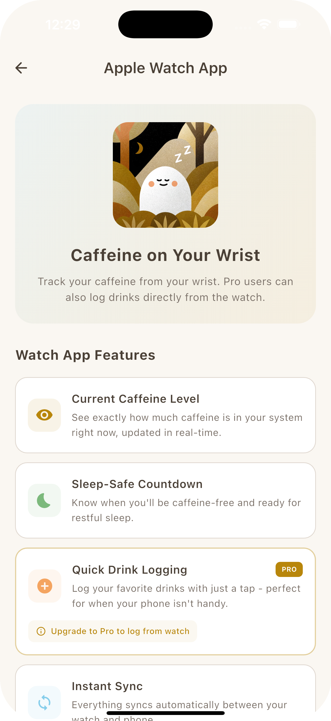Unbuzz Apple Watch companion app information screen on iPhone